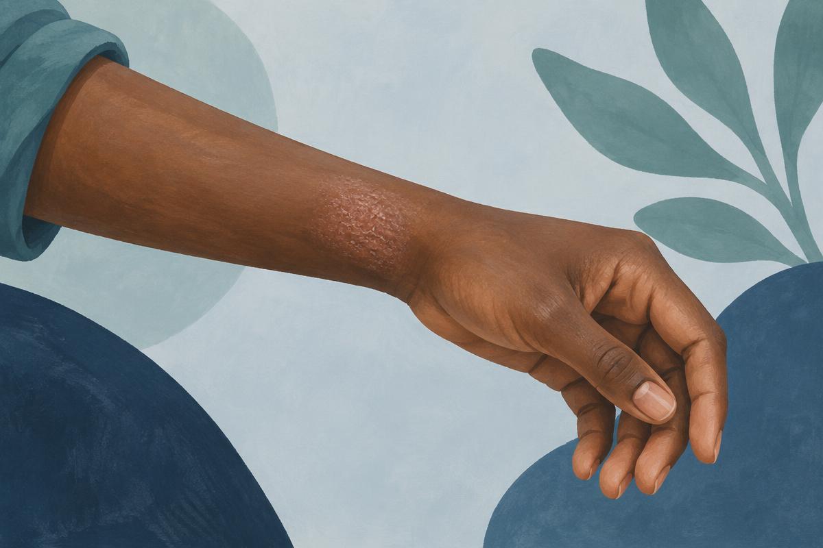 Illustration of a forearm with a dry skin patch